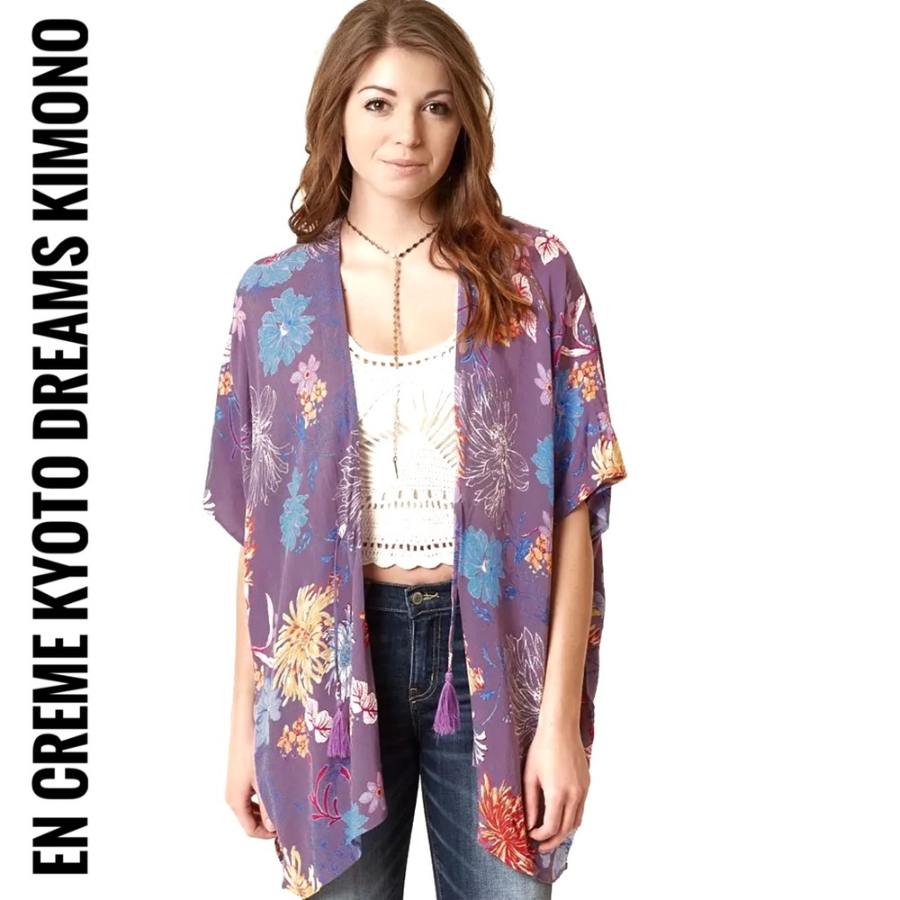 En Creme Kyoto Dreams Purple Floral Kimono